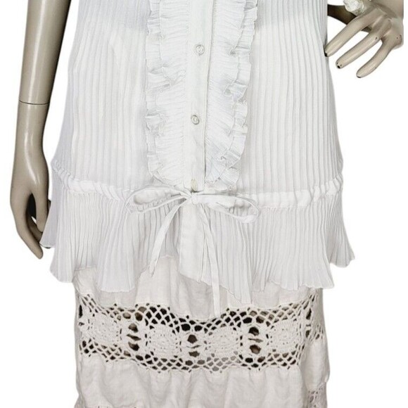 Pleated Tiered Bow Flutter Cap Sleeve Lettuce Hem Button-Down Blouse Lane Bryant - Picture 5 of 8